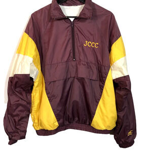 Retro 90 Jacket Windbreaker Maroon Yellow Gold Half-Zip Pocket Vintage Lined